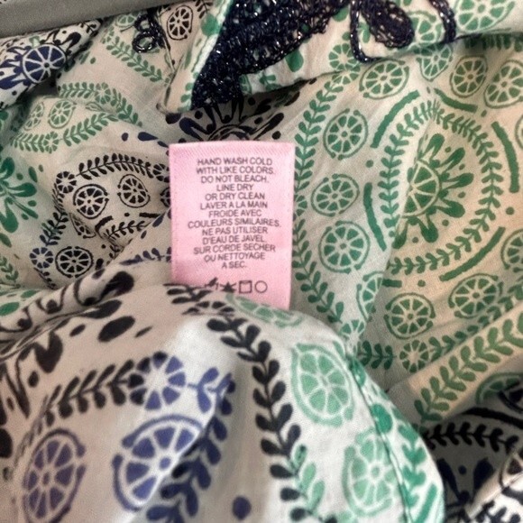 Calypso St Barth Embroidered Tunic Top Blouse 3/4 Sleeve Geometric Print Navy S - Picture 7 of 7